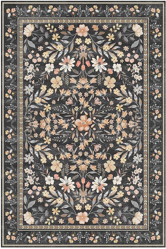 Floral Rug for Living Room Bedroom, 5x7 Washable Rug, Large Non Slip Low Pile - Image 5