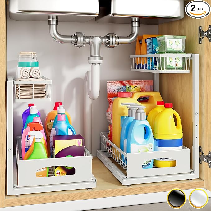 Under Sink Organizer, 2 Pack Height Adjustable Cabinet Organizer by Fabutier