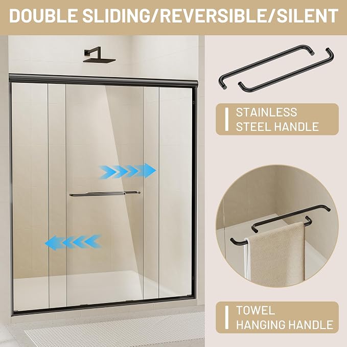 44-48" W x 70" H Double Sliding Shower Door, Semi-Frameless Shower Door - Image 2