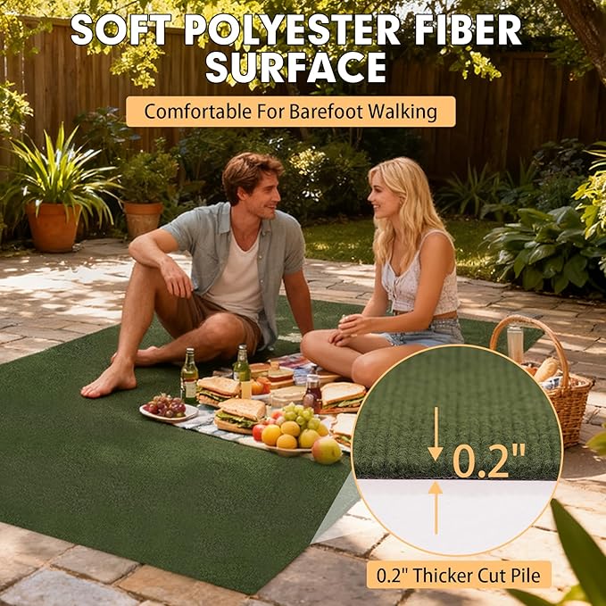 Marine Carpet,6 FT x 10 FT Olive Green Indoor Outdoor Carpet 0.2" Thick with Water-Proof TPE Backing, Non-Slide for Home, Patio, Porch, Deck