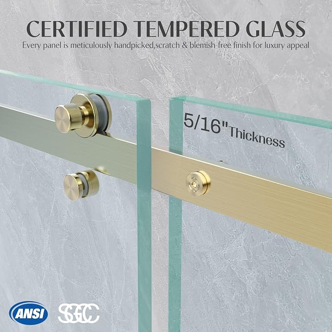 Shower Door Frameless 56-60'' W x 72'' H, Sliding Glass Door, 5/16 inch - Image 5