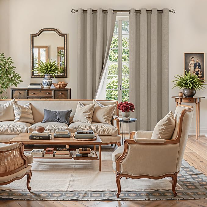 YoungsTex Taupe Linen 100% Blackout Curtains - Image 4