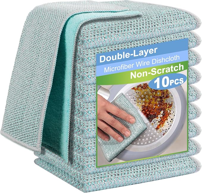 10pcs New Upgrade 2-Layer Microfiber Wire Dishcloth, Non-Scratch Wire by HOME