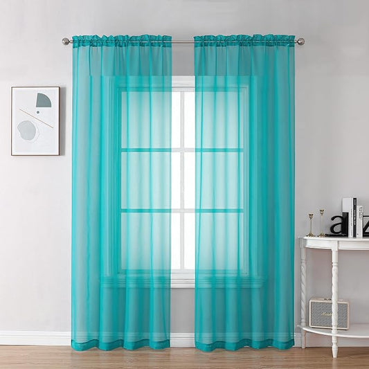 Chyhomenyc Turquoise Sheer Curtains 72 Inch Length 2 Panels, Light Filtering by Chyhomenyc