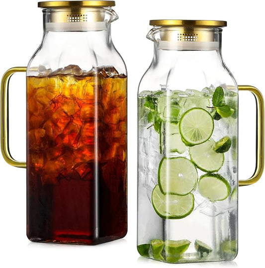 2 Pack 2 Liters/68 oz Square Glass Pitcher by NETANY