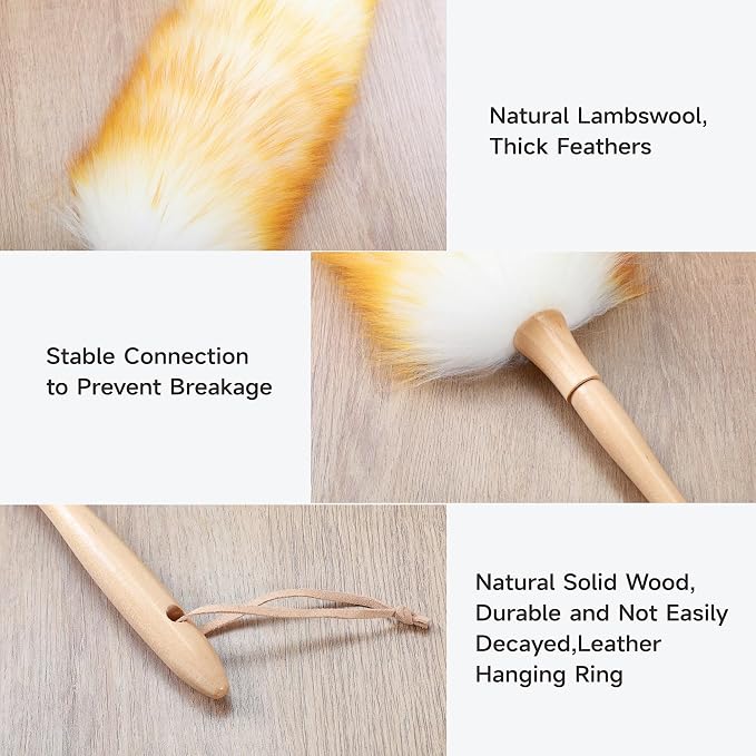 ONESIMUS 2 Pack Lambswool Dusters Fluffy Handheld Natural Feather Duster - Image 4