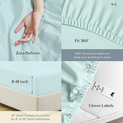 Mayfair Linen 500 Thread Count Twin XL Cotton Sheets - 3 PC Twin XL Size Bed Sheet Set Cotton (Sea Foam), Ultra Soft, Cooling, Sateen Weave Hotel-Quality 16" Deep Pocket Bedsheet (Fits 18" Mattress)