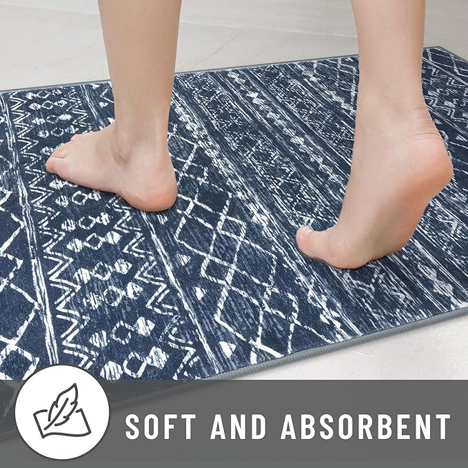 KUTA 3x5 Boho Area Rug for Living Room, Moroccan Washable Kitchen Rugs Non Slip, Navy Blue Ultra Soft Print Distressed Geometric Low-Pile Entry Throw Carpet for Bedroom Nursery Dorm Decor