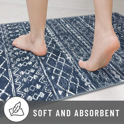 KUTA 3x5 Boho Area Rug for Living Room, Moroccan Washable Kitchen Rugs Non Slip, Navy Blue Ultra Soft Print Distressed Geometric Low-Pile Entry Throw Carpet for Bedroom Nursery Dorm Decor