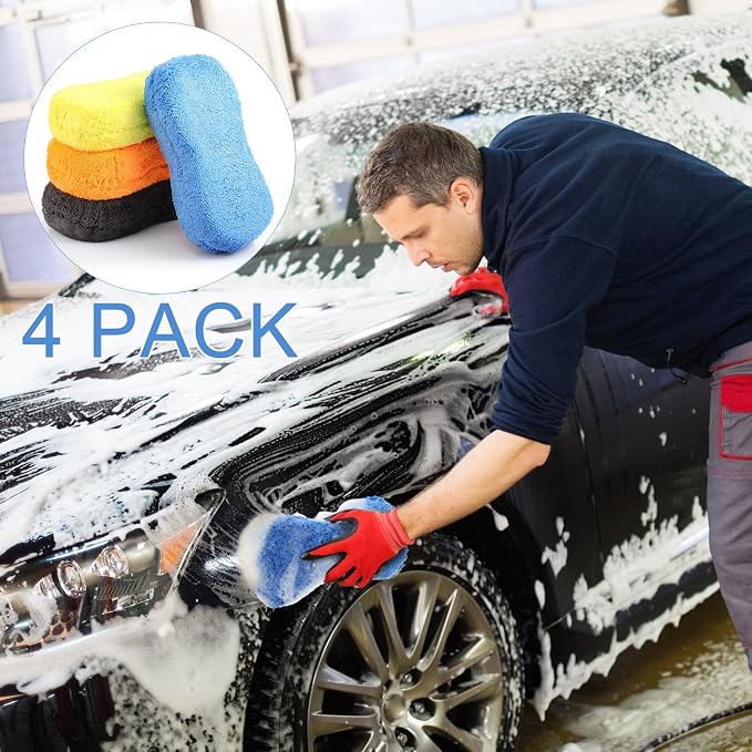 Tanlade 4 Pcs 2 Pack Large Microfiber Car Wash Sponge - Image 5