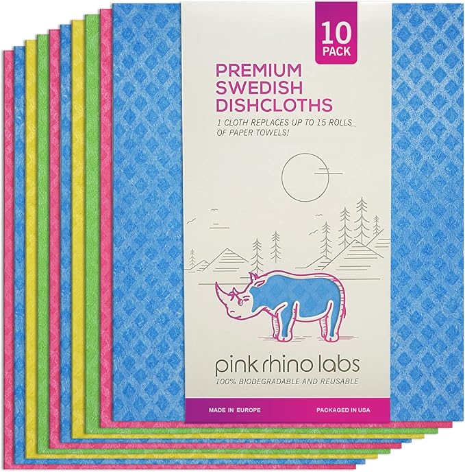 Swedish Dishcloths – Eco-Friendly Reusable Kitchen Towels – 10 Pack Cleaning by PinkRhinoLabs