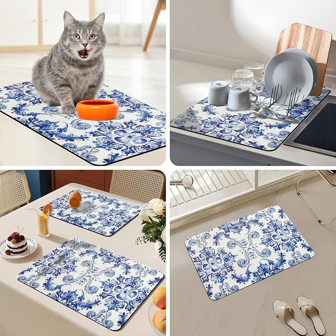 Bloss Dish Drying Mat, Kitchen Counter Mats, Absorbent Hide Stain Rubber Backed - Image 4