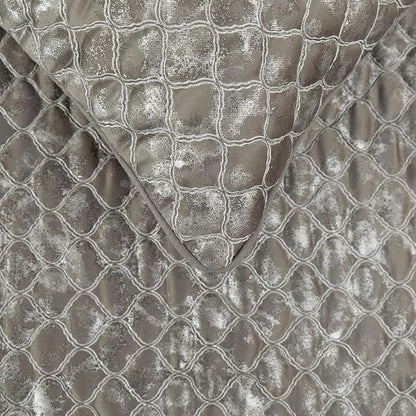The HomeCentric King/Queen/Twin Grey & Silver Designer Twin 53"x18" Bed Runner with Pillow Cover, Quilted, Foil & Trellis Bed Scarf on Silk Fabric - Jumanah