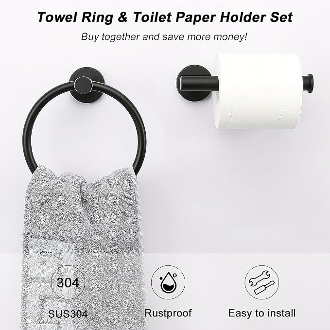 NearMoon 2 Pieces Bathroom Hardware Accessories, Towel Ring and Toilet Paper - Image 2