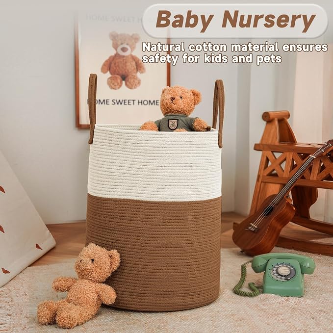 Large Woven Laundry Basket Hamper, 80L Cotton Rope Storage Bin - Image 2