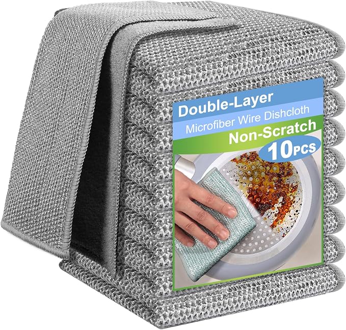 10pcs New Upgrade 2-Layer Microfiber Wire Dishcloth, Non-Scratch Wire by HOME