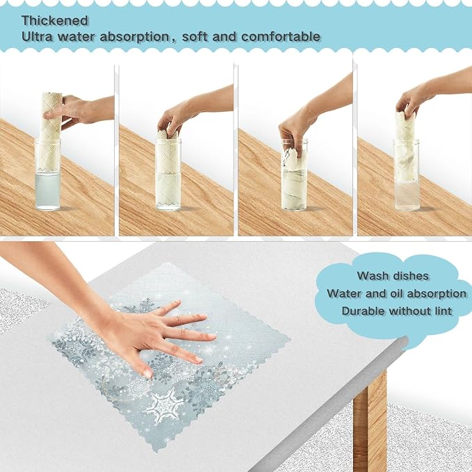 ALAZA Dish Towels Kitchen Cleaning Cloths Silver Snowflakes Winter Christmas - Image 4