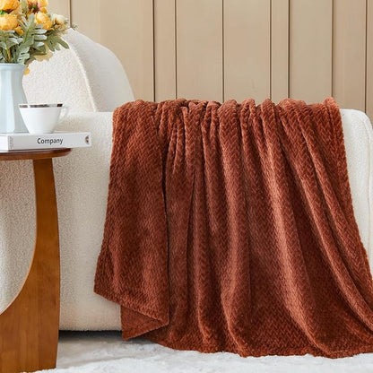 NEWCOSPLAY Super Soft Queen Blanket Coffee Premium Silky Flannel Fleece Leaves Pattern Lightweight Bed Blanket All Season Use (Coffee, Queen(90"x90"))