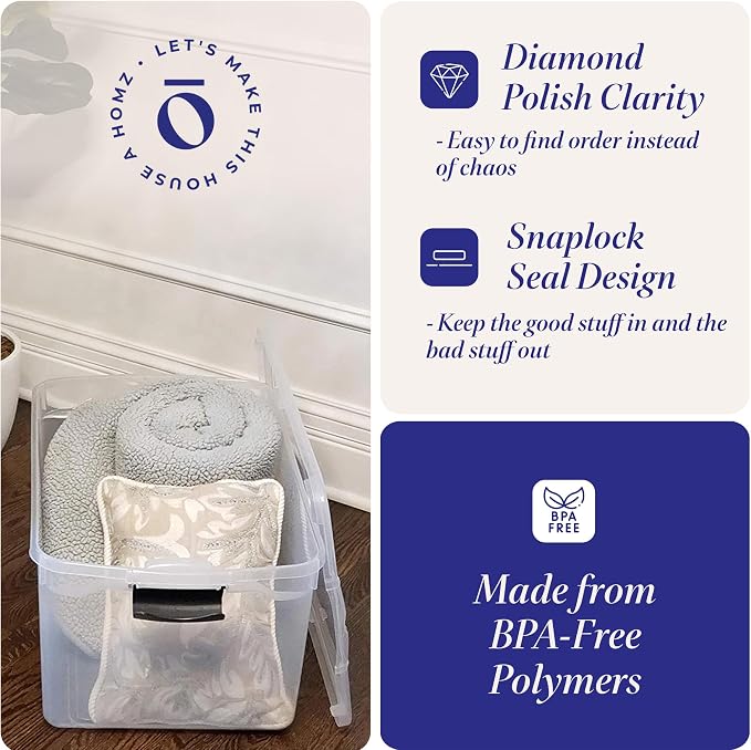 HOMZ 2-Pack Latching Lid, Large Clear Plastic Storage Bins - Image 3