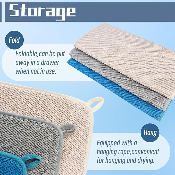 3 Pack Microfiber Dish Drying Mats, Ultra Absorbent Dish Drainer Mats, 20x15" - Image 4
