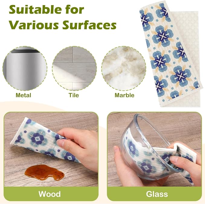 6 Packs Swedish Paper Cloths for Kitchen, Reusable Paper Towels Washable Dish - Image 6