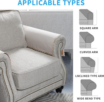 MINJIATEX Couch arm Covers,Non-Slip lace Sofa arm Covers Set of 2 Washable Sofa armrests Covers for Living Room Recliner Chair arm Cover Protectors for Leather Sofa armrest slipcover (MYS-Beige)