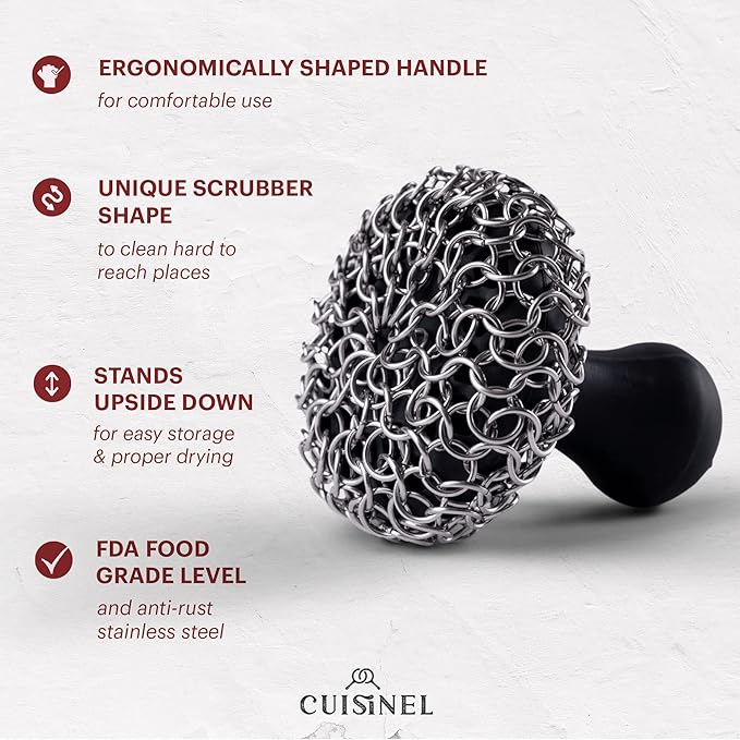 Cuisinel Cast Iron Chainmail Scrubber + Pan Scraper - Image 3