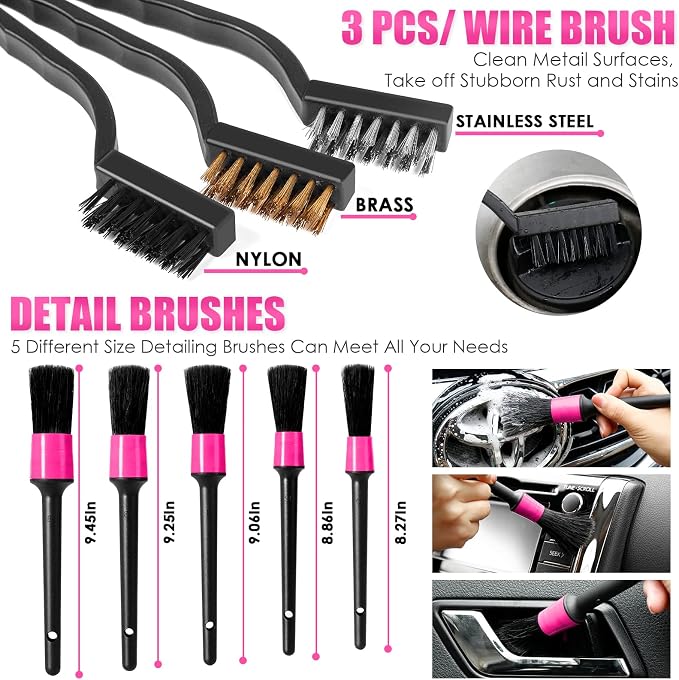 Viewsun 17pcs Car Cleaning Kit, Detailing Brush Set, Windshield Cleaner - Image 6