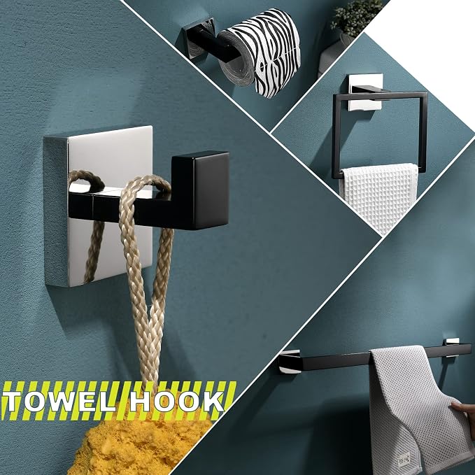 Bathroom Towel Bar Holder Sets Black and Polished 4-Piece Bathroom Hardware Set - Image 2