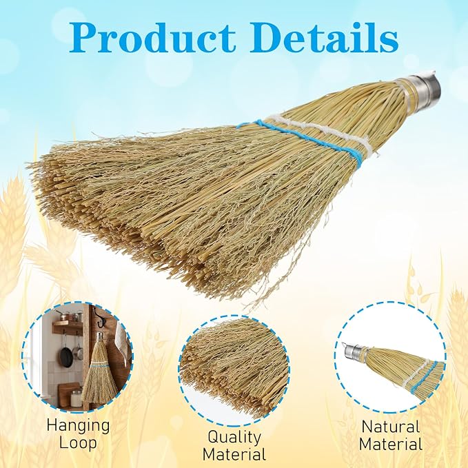 3 Pcs 12 Inch Whisk Broom Hand Held Handmade Mini Corn Broom Straw - Image 3