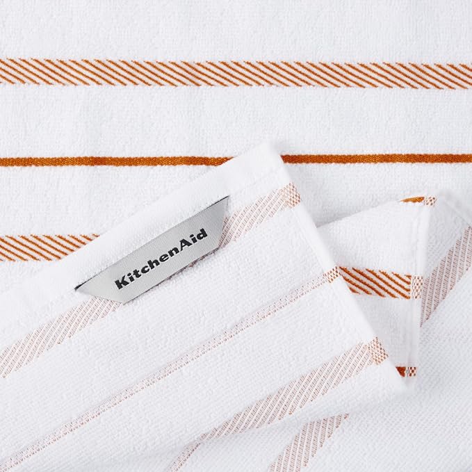KitchenAid Albany Kitchen Towel 4-Pack Set, Honey Orange/White - Image 4