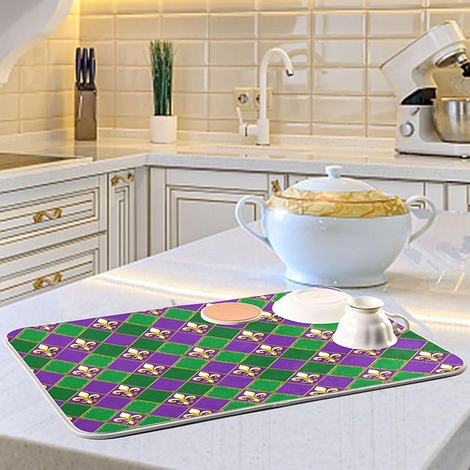 Happy Mardi Gras Purple Green Dish Drying Mat - Image 6