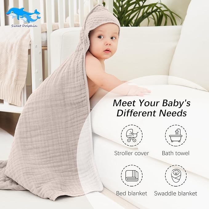 SWEET DOLPHIN Muslin Hooded Baby Bath Towels - Image 5