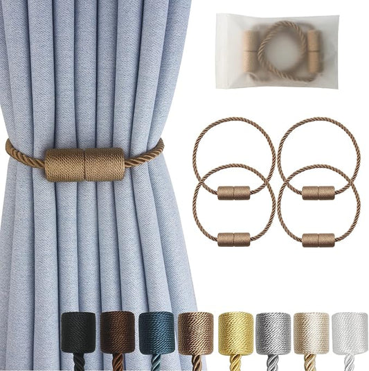 Magnetic Curtain Tiebacks 4 Pack Khaki Curtain Rope Tieback Curtain Holders by CURTAINTIEBACKS
