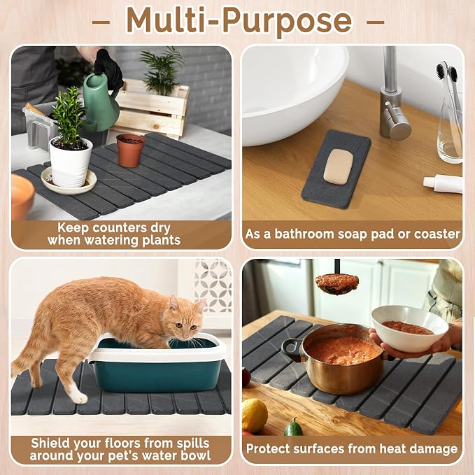 Large Stone Dish Drying Mat for Kitchen Counter, Foldable Water Absorbing - Image 6