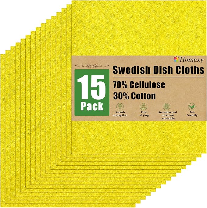 Homaxy Swedish Dishcloths for Kitchen, 15 Pack Reusable and Washable Cellulose by Homaxy
