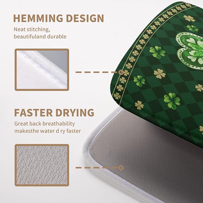 St Patrick's Day Shamrock Dish Drying Mat Green Spring Kitchen Dish Drying Pad - Image 3