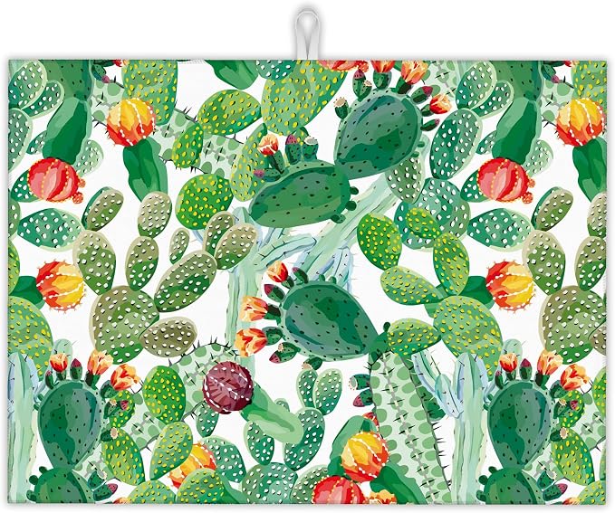 Green Cactus Dish Drying Mat, Tropical Plant Drying Rack Pad Countertop Dishes by UIUPRO