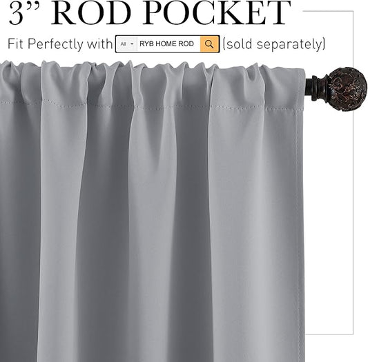 RYB HOME Large Curtains for Living Room 84 inches Length, W 70 x L 84, Light - Image 2