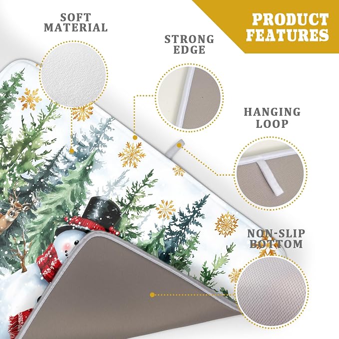 Christmas Kitchen Drying Mat 18 x 24 Inch Xmas Snowman Drying Pad Snowflake and - Image 4