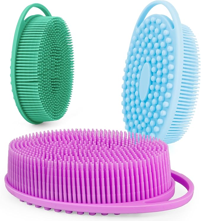Soft Silicone Body Scrubber 3 PCS Silicone Body Shower, Silicone Loofah 2 in 4 by Bsofing