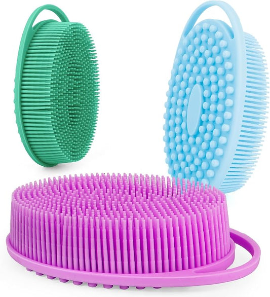 Soft Silicone Body Scrubber 3 PCS Silicone Body Shower, Silicone Loofah 2 in 4 by Bsofing