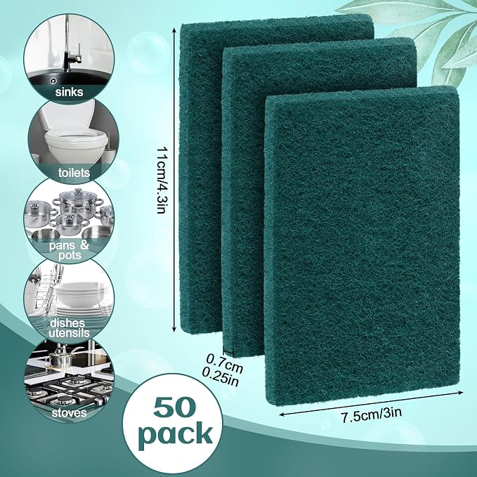 Hoolerry 50 Pcs Heavy Duty Scouring Pads Non Scratch Household Scrub Pads - Image 2