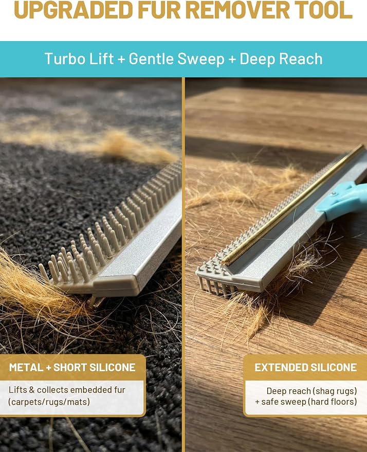DELOMO Carpet Rake for Pet Hair Removal Carpet Scraper Broom - Image 3
