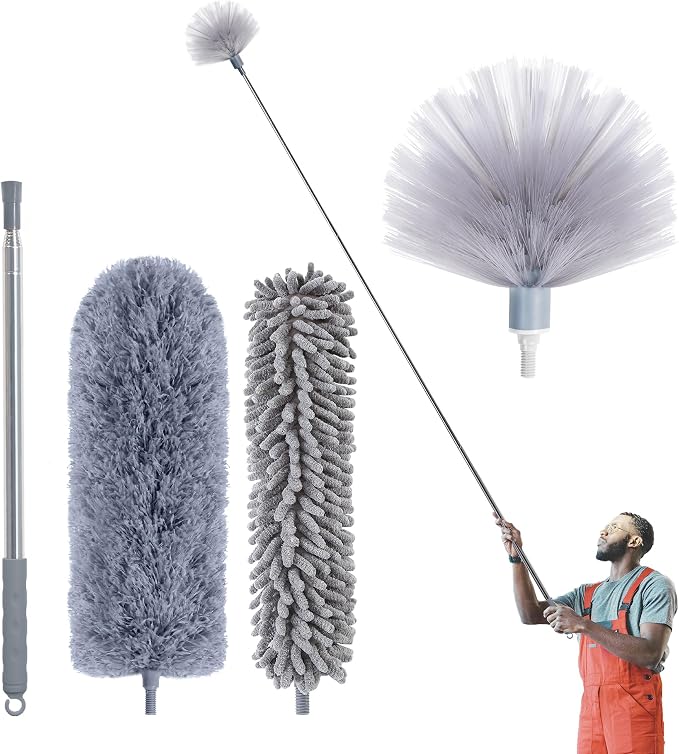 Cobweb Duster with Extension Pole, Reusable Feather Duster by IVYROLL