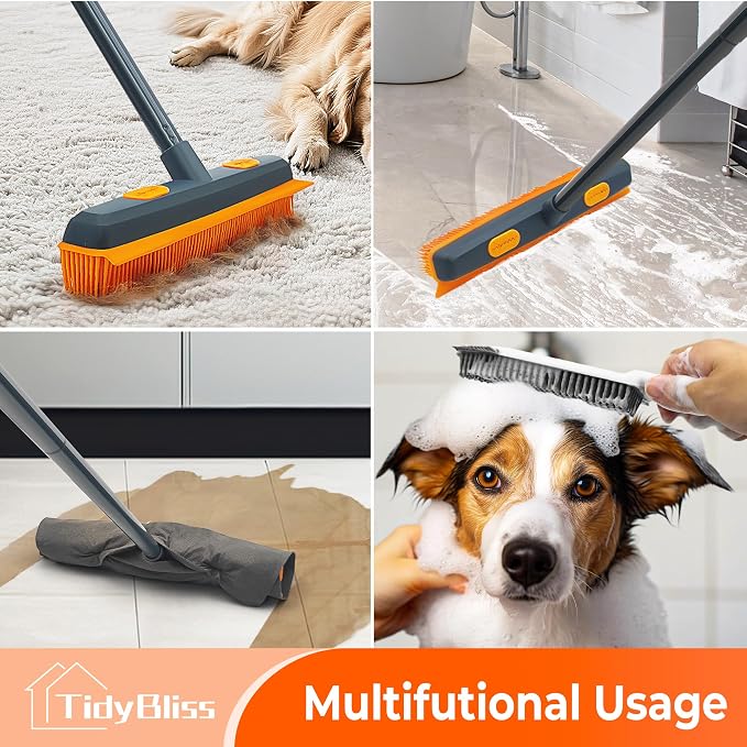 Pet Hair Removal Broom, 57.5 inches Rubber Brush Carpet Rake - Image 5