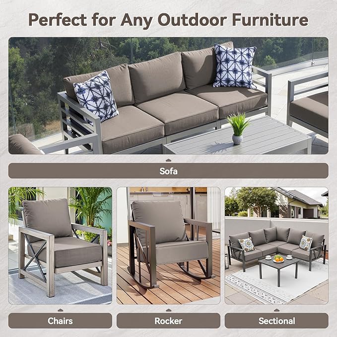 Luxury 6" Outdoor Cushions for Patio Furniture, 24x24x6" Thick Seat Cushion Set of 6, Fade Resistant Couch Chair Replacement Cushions High Density Deep Wicker Chair Cushion w/ Removable Cover Gray