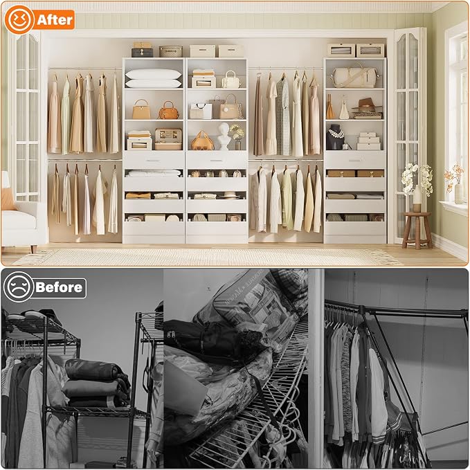 Aheaplus Closet System with 12 Drawers, 8.5-11.5Ft Wood Closet Organizer System - Image 6