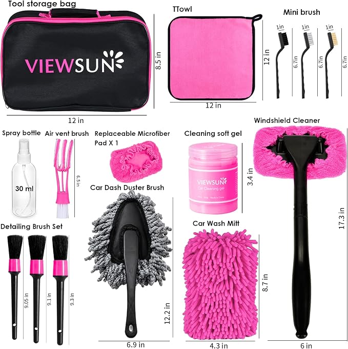 Viewsun 20PCS Car Cleaning Kit, Windshield Cleaning Tool, Detailing Brushes - Image 2