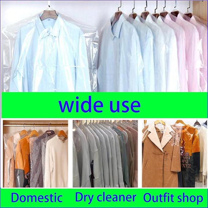 15 Pack Plastic Clear Clothes Covers, Dry Cleaners Bags Hanging Clothing Covers - Image 6
